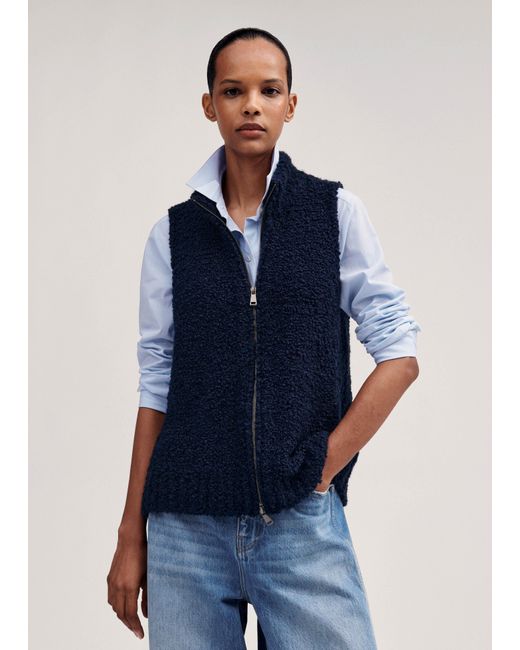 ME+EM Blue Teddy Merino Bouclé Zip Vest