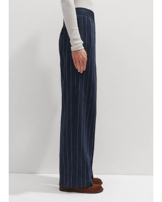 ME+EM Blue Textured Pinstripe Relaxed Pant