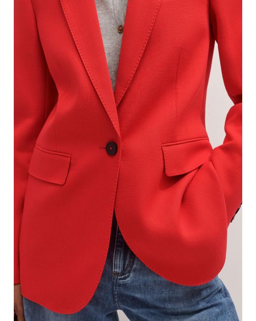 ME+EM Red Pop Color Sharp Shoulder Straight Blazer