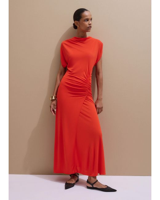 ME+EM Red Fluid Crepe Curved Sleeve Maxi Dress