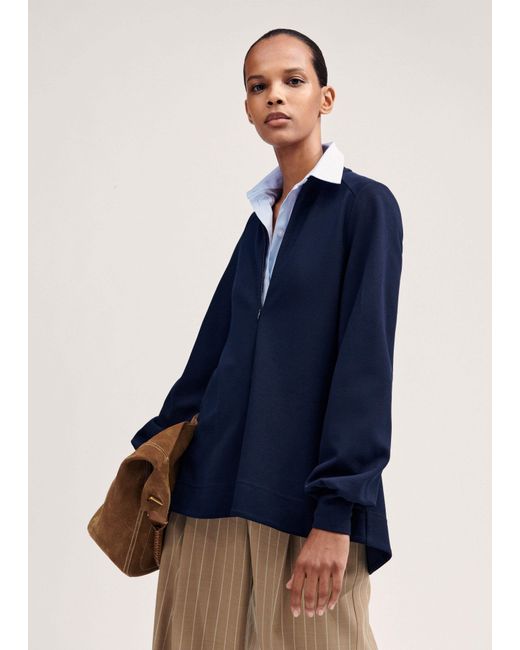 ME+EM Blue Travel Tailoring Balloon Sleeve Swing Top