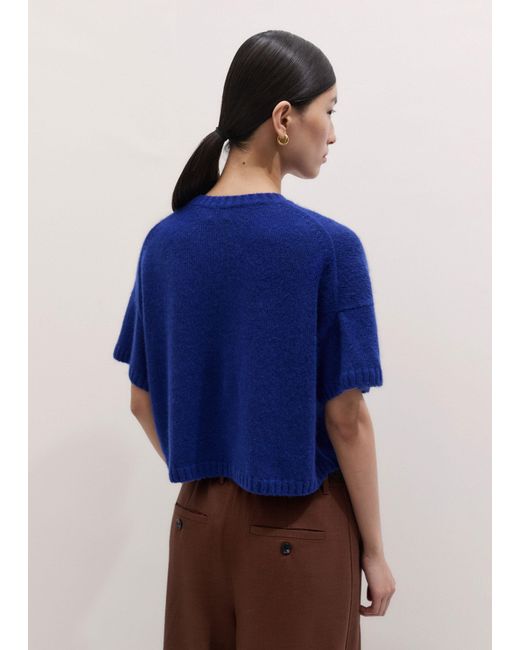 ME+EM Blue Wool Cashmere Silk Relaxed Crop Knit Tee