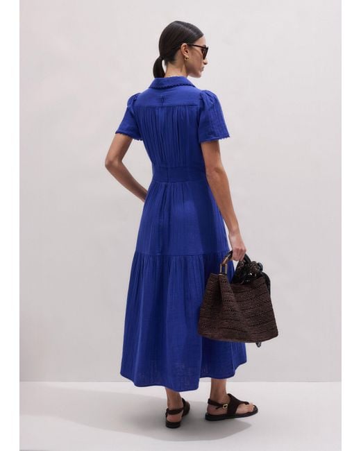 ME+EM Blue Fit & Flare Twist Detail Cheesecloth Maxi Dress