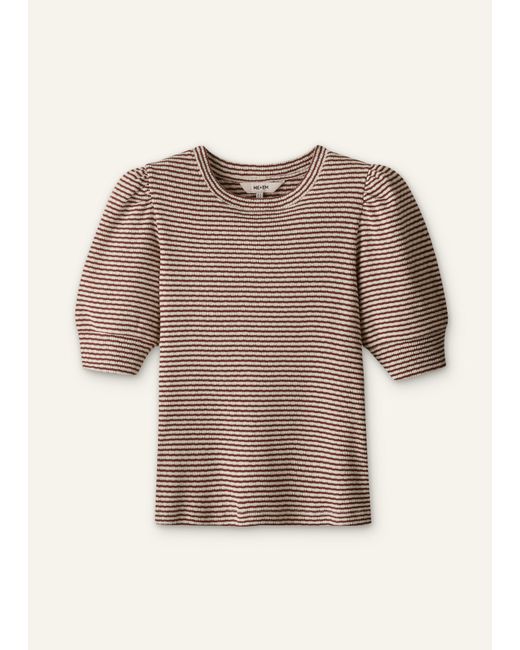 ME+EM Multicolor Striped Pouf Sleeve Tee Cinnamon-Light Cream