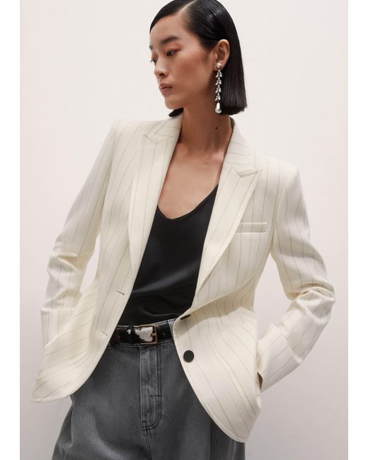ME+EM Natural Metallic Pinstripe Contour Blazer