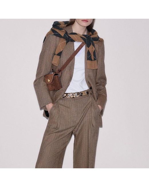 ME+EM Brown Straight Pinstripe Pleat Front Pant Mocha