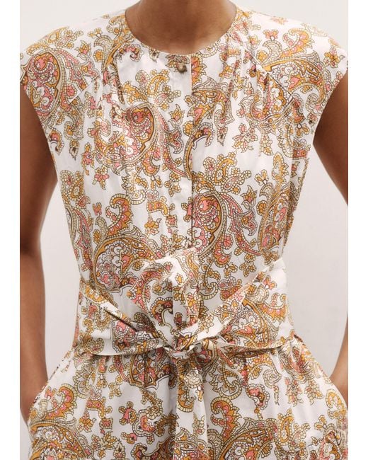 ME+EM Blue Cotton Poplin Geo Paisley Print Maxi Dress + Belt