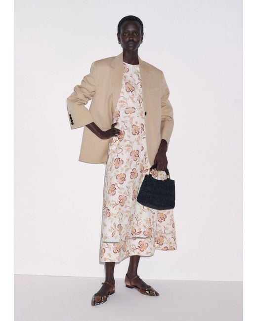 ME+EM Natural Creaseless Linen Ornate Floral Paisley Print Maxi Dress Light Cream-Multi