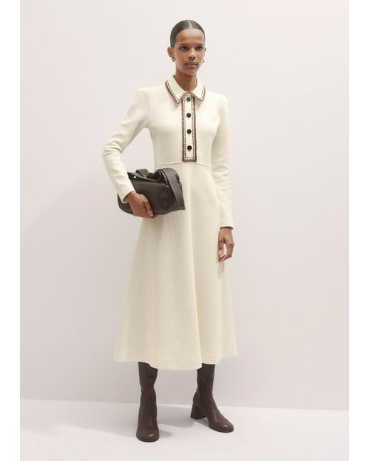 ME+EM Natural Crochet Trim Fit And Flare Midi Dress