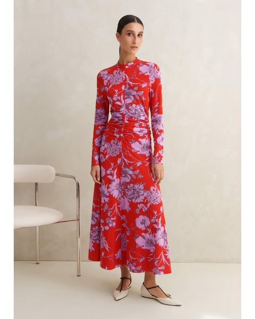 ME+EM Red Scribbled Floral Print Fit And Flare Maxi Dress