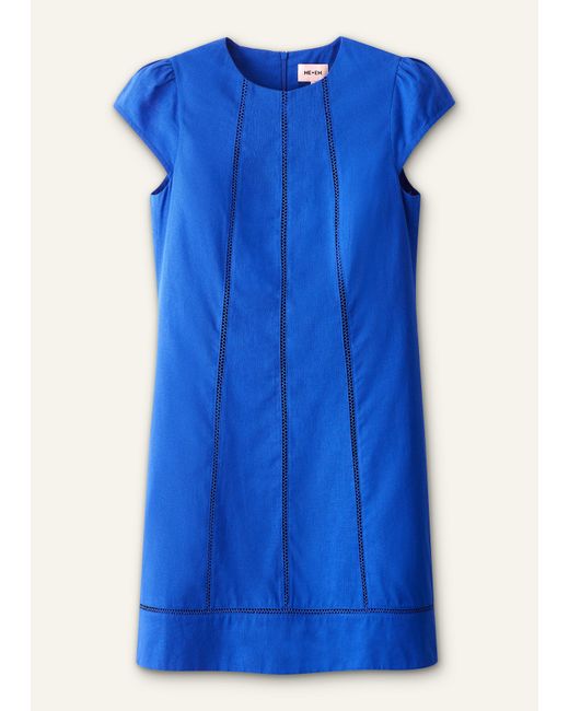 ME+EM Blue Crease-Less Linen Mini A-Line Dress