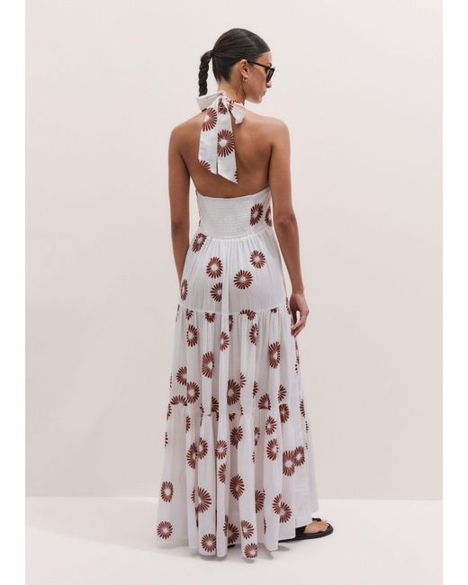 ME+EM White Cotton Modern Daisy Print Full Length Dress Soft-Cinnamon