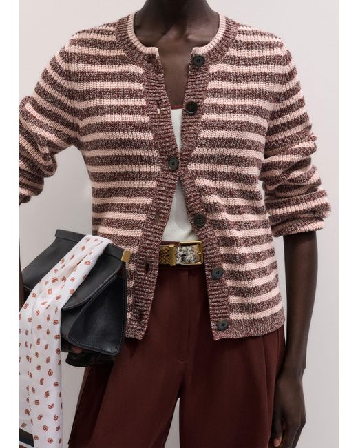 ME+EM Brown Mouliné Stripe Straight Cardigan Cinnamon Multi
