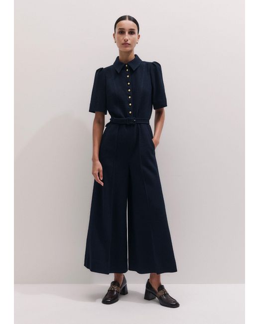 ME+EM Blue Wide Leg Cropped Jumpsuit + Belt