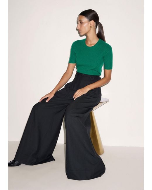 ME+EM Green Cashmere Slim Rib Knit Tee