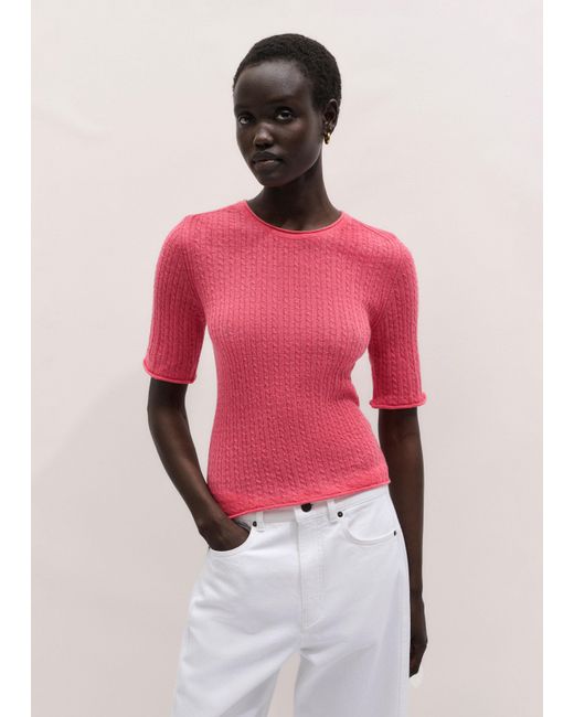 ME+EM Pink Lofty Fine Cable Knit Slim Tee
