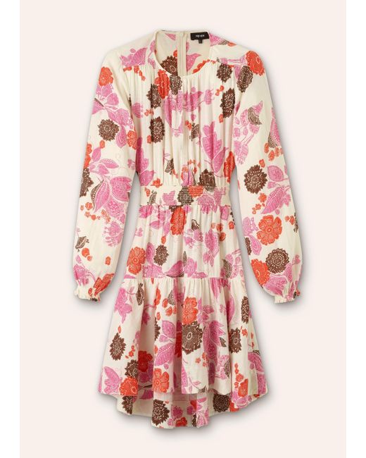 ME+EM Red Cheesecloth Bali Print Fit And Flare Dress Cream//Multi