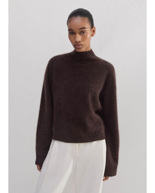 ME+EM Brown Brushed Cashmere Relaxed High Neck Sweater