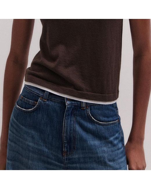 ME+EM Blue Barely There Contrast Trim Knit Baby Tee