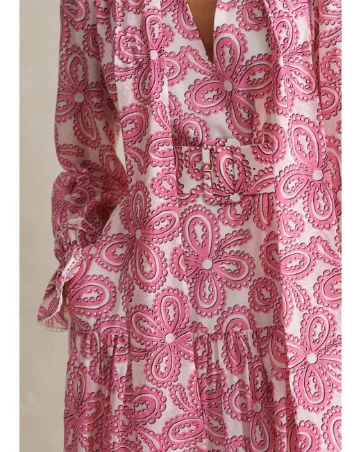 ME+EM Pink Silk Cotton Flower Print Midi Dress + Belt