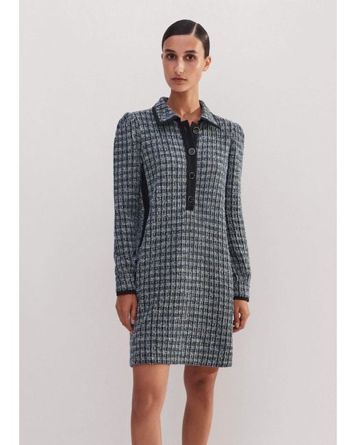 ME+EM Women's Gray Tweed Shift Dress//Cream