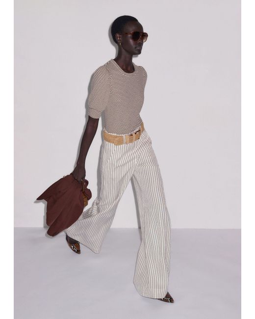ME+EM Multicolor Striped Pouf Sleeve Tee Cinnamon-Light Cream