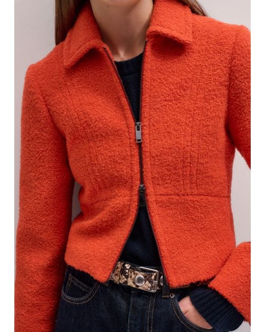 ME+EM Red Cropped Boucle Jacket