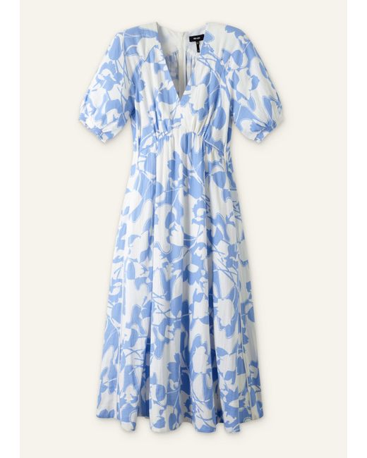 ME+EM Blue Cheesecloth Tulip Print Midi Dress