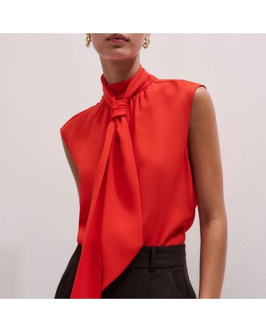 ME+EM Red Silk Top + Tie