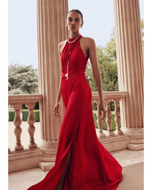 ME+EM Red Beautifully Draped Full Length Dress