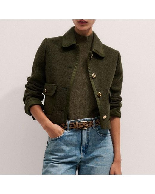 ME+EM Green Straight Cropped Bound Jacket