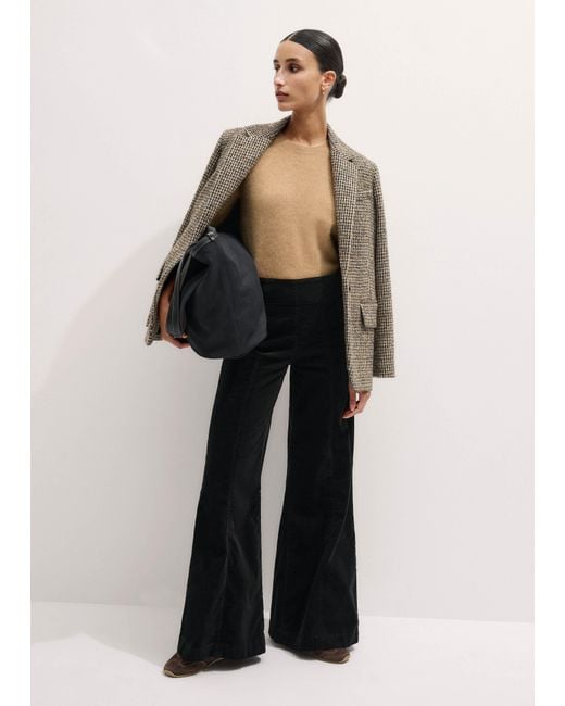 ME+EM Black Short-Length Velvet Cord Travel Palazzo Pant