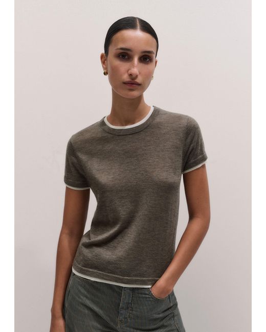 ME+EM Gray Barely There Contrast Trim Knit Baby Tee Pebble-Soft
