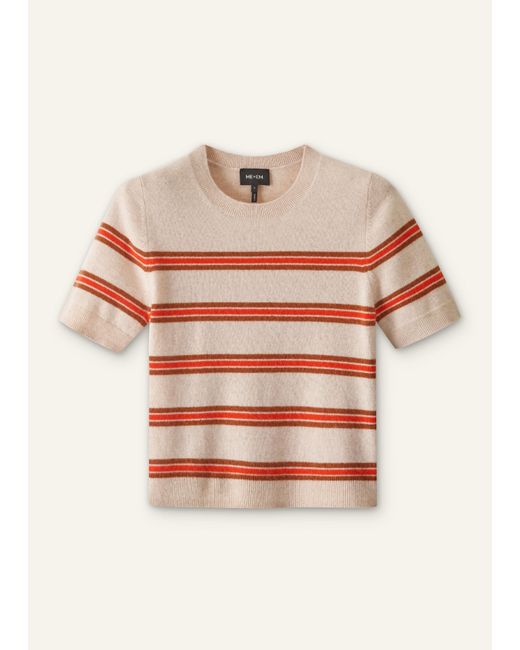 ME+EM Red Cashmere Stripe Crop Knit Tee