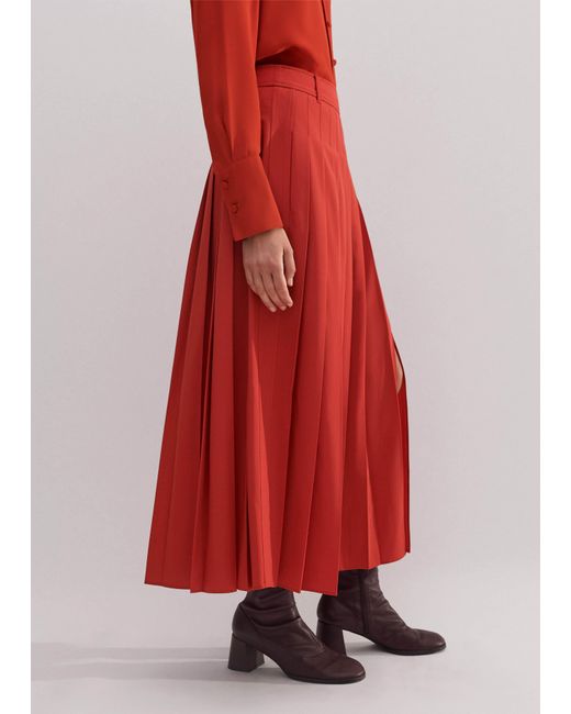 ME+EM Red Wool-Blend Pleated Skirt
