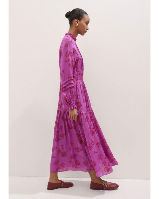 ME+EM Silk Delicate Winter Floral Print Maxi Dress in Purple | Lyst