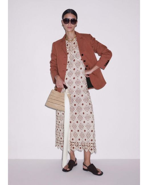 ME+EM Pink Graphic Cotton Lace Slim Maxi Dress Rosewood-Cream