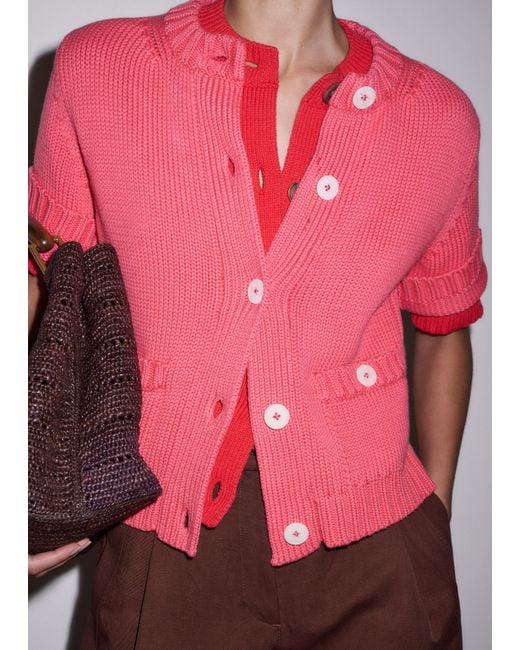 ME+EM Pink Button Through Straight Knit Tee