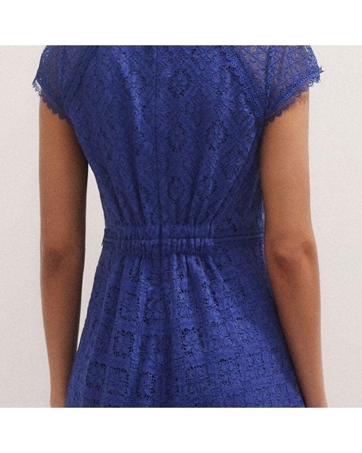 ME+EM Blue Lace Cap Sleeve Midi Dress