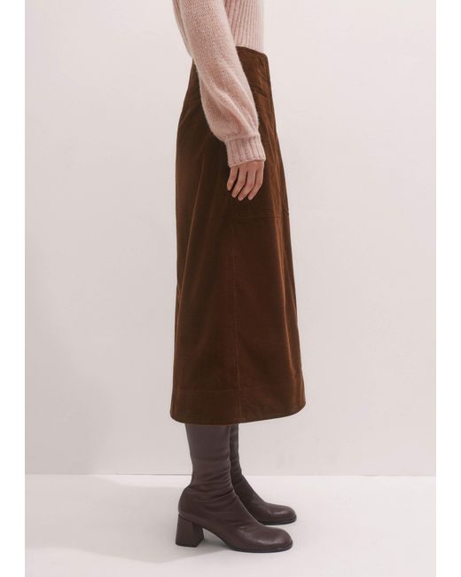 ME+EM Brown Cotton Cord Midi A-Line Skirt