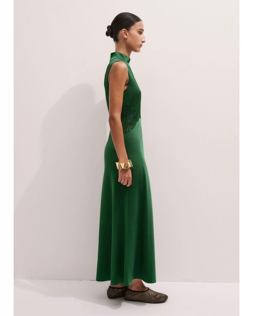 ME+EM Green Satin Back Crepe Lace Detail Maxi Dress