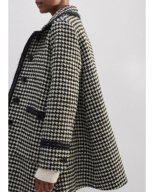 ME+EM Black Bouclé Houndstooth Swing Coat
