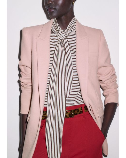 ME+EM Red Impossibly Soft Scarf Neck Sleeveless Tee + Tie Cocoa-Light Cream