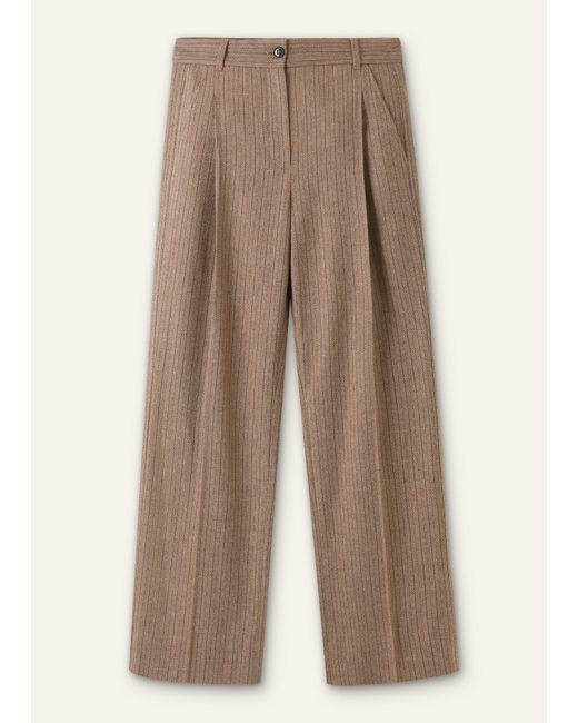 ME+EM Brown Straight Pinstripe Pleat Front Pant Mocha