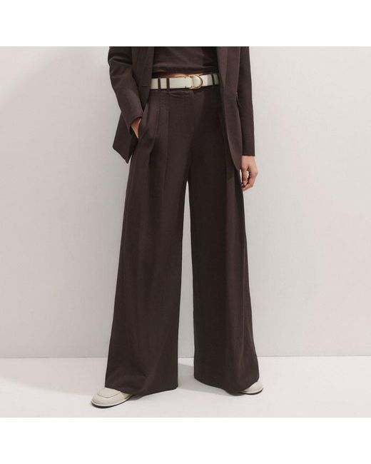 ME+EM Brown Sharp Shoulder Straight Blazer