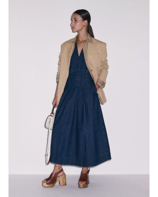 ME+EM Blue Panelled Fit And Flare Maxi Dress