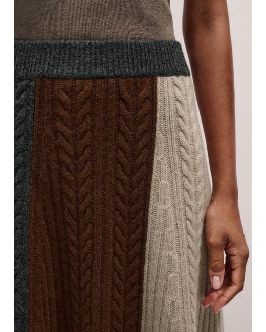 ME+EM Brown Merino Cashmere Patched Cable Knit Maxi Skirt