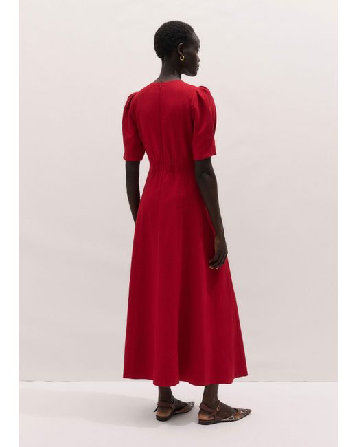 ME+EM Red Panelled Fit And Flare Maxi Dress Ruby