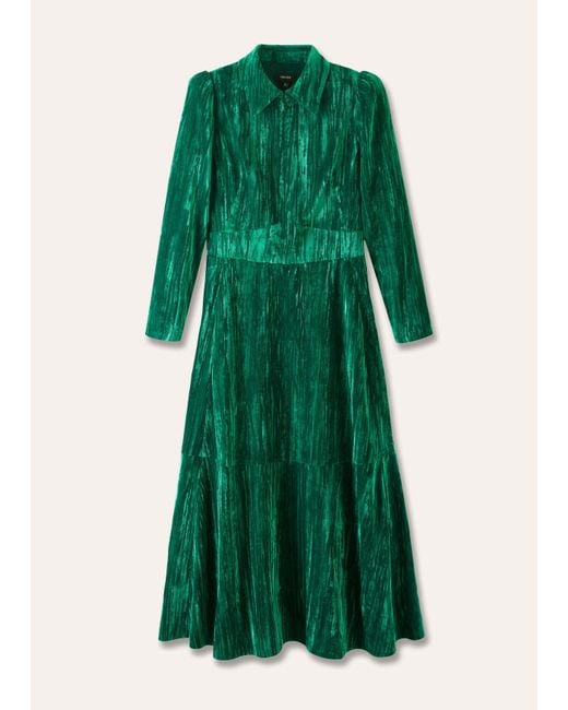 ME+EM Green Crushed Velvet Elegant Maxi Dress