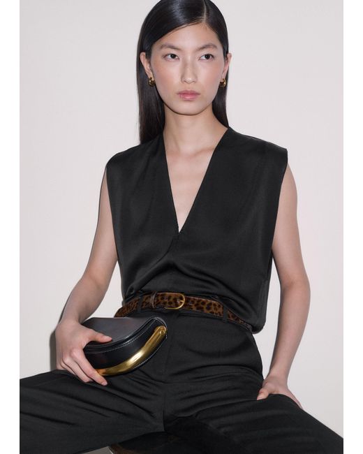 ME+EM Black Satin V Neck Shell Top + Tie
